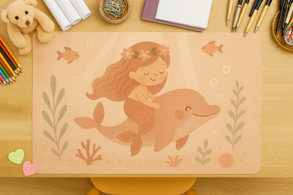 Schreibtischunterlage „Meerjungfrau & Delfin“ – Süßes Unterwasser-Motiv fürs Kinderzimmer